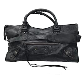 Balenciaga-Balenciaga Black Studded Lambskin Leather Classic City Handbag-Black