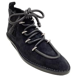 Balenciaga-Botines de mocasín con cordones de ante negro Balenciaga-Negro