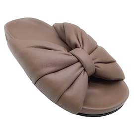 Balenciaga-Balenciaga Puffy Slide-Sandalen aus glattem Nappaleder mit Knoten in Nerzgrau-Grau