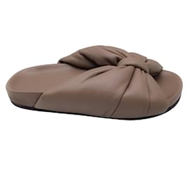 Balenciaga-Balenciaga Puffy Knotted Smooth Nappa Leather Slide Sandals in Mink Grey-Grey