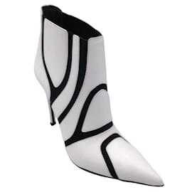 Balenciaga-Balenciaga Weiß / Schwarze, symmetrische, zweifarbige, elastische Lederstiefel mit hohen Absätzen/Booties-Weiß