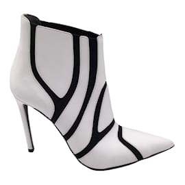 Balenciaga-Balenciaga Branco / Botas pretas simétricas de dois tons de couro elástico de salto alto/botas-Branco