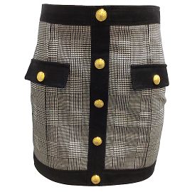 Balmain Black / White Houndstooth Plaid Skirt Black