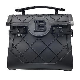 Balmain Black B-Buzz 23 Diamond Stitched Leather Shoulder Bag Black