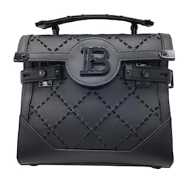 Balmain-Balmain Black B-Buzz 23 Diamond Stitched Leather Shoulder Bag-Black