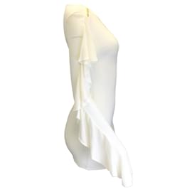 Balmain-Balmain Avorio / Camicetta in maglia a maniche lunghe arricciata con bottoni dorati-Crudo