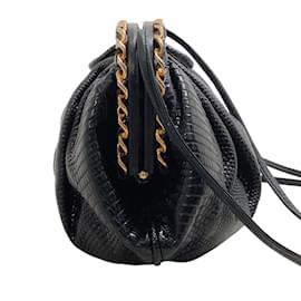 Chanel-Chanel Jahrgang 1980Schwarze Rahmentasche aus Nappaleder mit Kettendetail-Schwarz