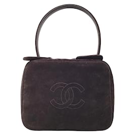 Chanel-Chanel vintage 90s Cc Logo Brown Suede Leather Tote-Brown