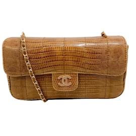 Chanel-Bolsa transversal Chanel couro pele de lagarto vintage com aba-Bege