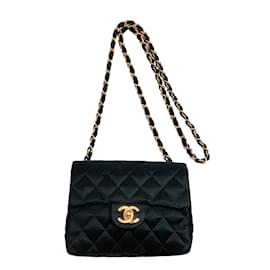 Chanel-Chanel Vintage Mini Black Satin Cross Body Bag-Black