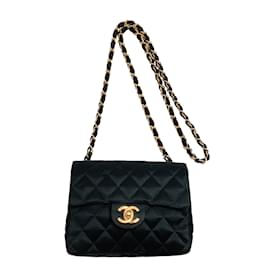 Chanel-Chanel Vintage Mini bolso bandolera de satén negro-Negro