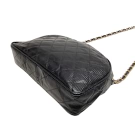 Chanel-Chanel Vintage Quilted Black Lizard Skin Leather Shoulder Bag-Black
