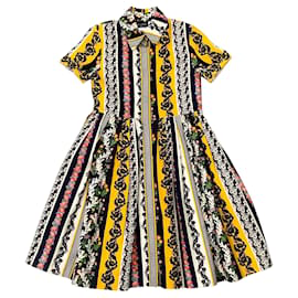 Oscar de la Renta-Mostaza Infantil Oscar de la Renta / VESTIDO NEGRO DE MANGA CORTA FLORA-Amarillo