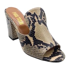 Paris Texas-Paris Texas Beige and Black Leather Snake Effect Mules-Beige