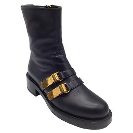 Christian Dior cristiano dior negro / Botas de piel de becerro D-Race con hebilla dorada Negro