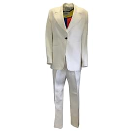 Autre Marque-Christopher John Rogers Ivory Multi Three-Piece Linen Suit Set-Cream