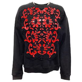 Christopher Kane Black / Moletom com aplique de renda floral vermelho Preto