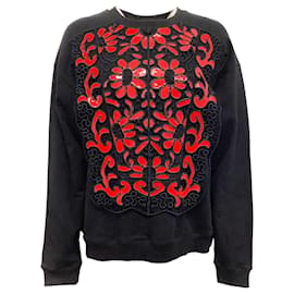 Christopher Kane-Christopher Kane Black / Rotes Sweatshirt mit floraler Spitzenapplikation-Schwarz