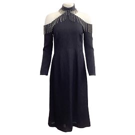Christopher Kane Navy Blue Cold Shoulder Crystal Embellished Cocktail Dress Navy blue