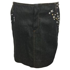 Coach Gonna in denim giapponese con borchie nere e ricami floreali Nero