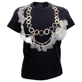 Comme Des Garcons-Comme des Garcons T-Shirt aus schwarzer Baumwolle mit kurzen Ärmeln und Perlenketten-Detail-Schwarz