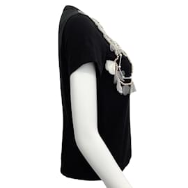 Comme Des Garcons-Comme des Garcons T-Shirt aus schwarzer Baumwolle mit kurzen Ärmeln und Perlenketten-Detail-Schwarz