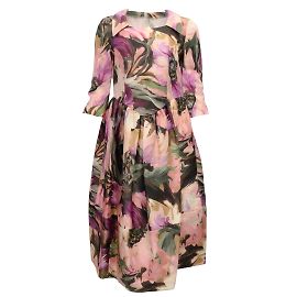 Comme Des Garcons COMME des GARÇONS Rosa Multi Floral 3/4 Vestido de cóctel de manga con cuello Rosa