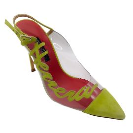 Carolina Herrera Green Suede / Clear Lucite Pointed Toe Slingback Pumps Green