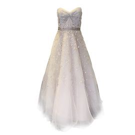 Carolina Herrera Mauve Trägerloses, mit Perlen besetztes und besticktes Tüllkleid, formelles Kleid Andere