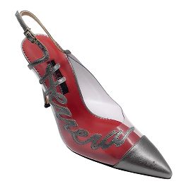 Carolina Herrera Silver Metallic / Clear Lucite Pointed Toe Slingback Pumps Silvery