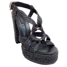 Sandalias de plataforma de rafia tejida negra de Casadei Negro