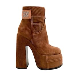 Casadei-Casadei Goldmine Velvet Roxy Platform Boots-Camel