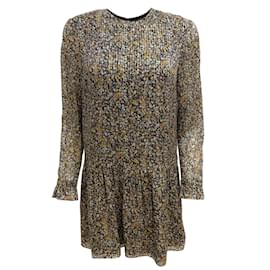 Céline-Céline Black / Gold Floral Printed Long Sleeved Silk Cocktail Dress-Black