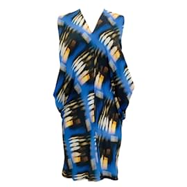 Autre Marque-Zero+Maria Cornejo Cobalt Multi Print Draped Sleeveless Dress-Blue