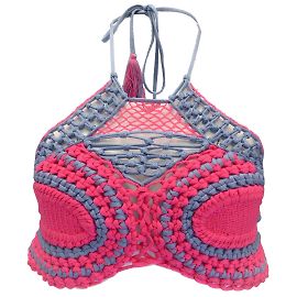 Rosa Etro / Top corto de punto de croché azul Maglia Loto Rosa