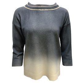 Fabiana Filippi Monili Tricot Cachemire Perlé Bleu / Pull ivoire effet dégradé Bleu