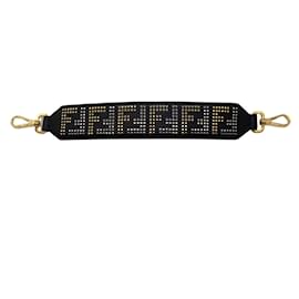 Fendi-Fendi Black / argenté / Bandoulière mini logo cloutée dorée You Bag Strap / accessoire-Noir