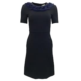 Fendi-Robe de cocktail Fendi noire avec col en vison bleu-Noir