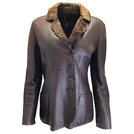 Fendi-Fendi Brown Reversible Leather and Shearling Jacket-Brown