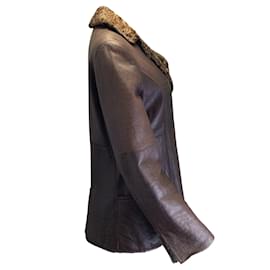 Fendi-Fendi Brown Reversible Leather and Shearling Jacket-Brown