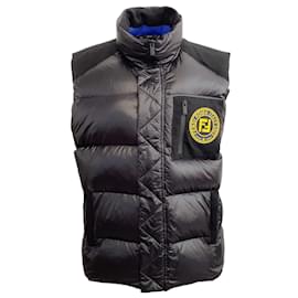 Fendi-Fendi Men's Black Puffer Vest with Logo Emblem-Black