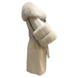 Autre Marque-Fleurette Cappotto in lana e pelliccia di volpe fulva con cintura-Beige