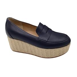 Gabriela Hearst-Gabriela Hearst Navy Blue Leather Platform Espadrille Loafers-Blue
