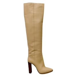 Saint Laurent-Saint Laurent Ivory Leather Pull On Boots/Booties-Cream