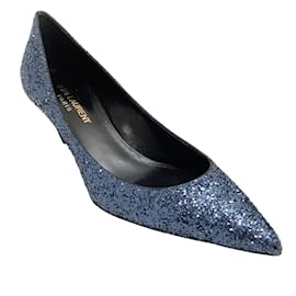 Saint Laurent-Marineblaue Glitzer-Charlotte-Pumps von Saint Laurent-Marineblau