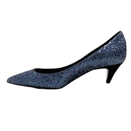 Saint Laurent-Zapatos de salón Charlotte con purpurina azul marino de Saint Laurent-Azul marino
