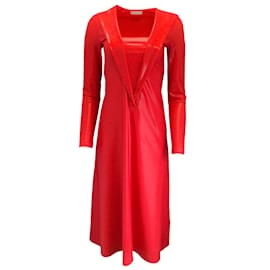 Autre Marque-Saks Potts Yasmin Red Shimmer Long Sleeved Midi Dress-Red