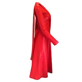 Autre Marque-Saks Potts Yasmin Red Shimmer Long Sleeved Midi Dress-Red