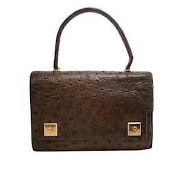 Hermès-Hermès 1955 Dark Brown Ostrich Leather Satchel-Brown