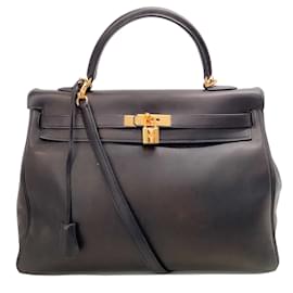 Hermès-Hermes 2008 Black Leather Kelly Sellier 35 handbag-Black